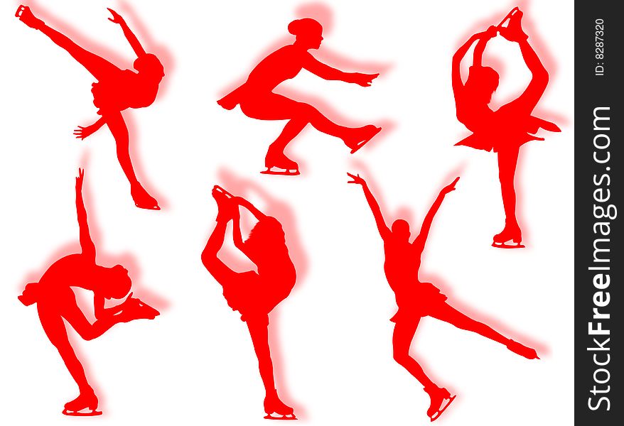 Ice skater silhouette in different poses and attitudes. Ice skater silhouette in different poses and attitudes