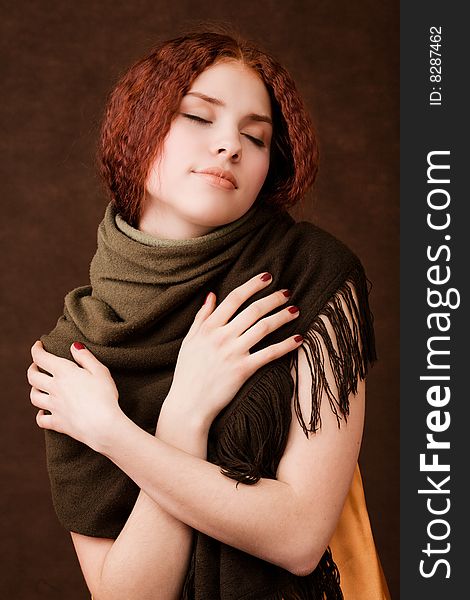 Young Pretty Girl With Green Scarf