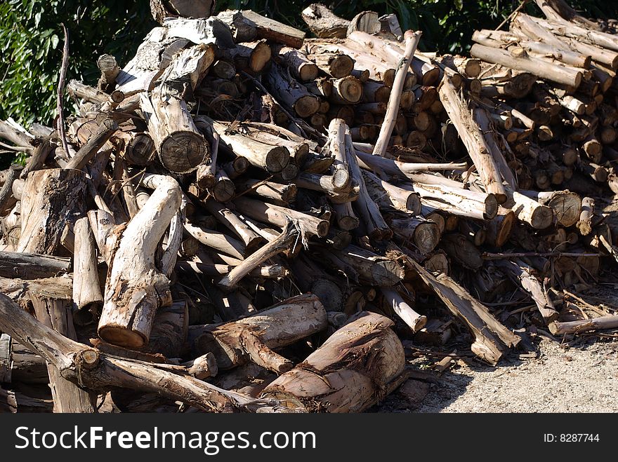 Stack of various pieces of firewood / cut branches. Stack of various pieces of firewood / cut branches