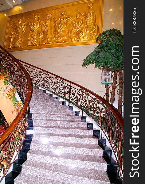 Step in dear Chinese hotel. Spiral ladder. Harbin. Step in dear Chinese hotel. Spiral ladder. Harbin