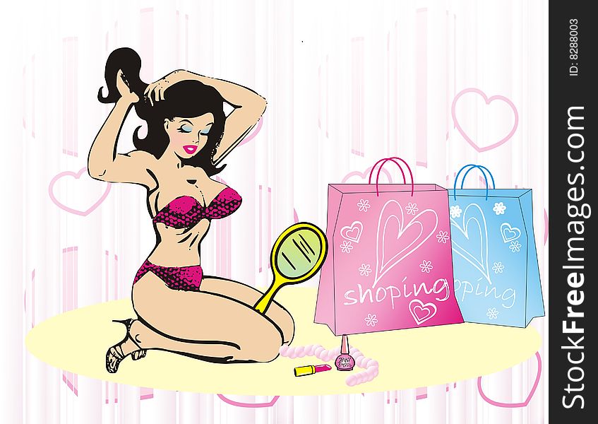 Women beauty shopping cosmetics illustration