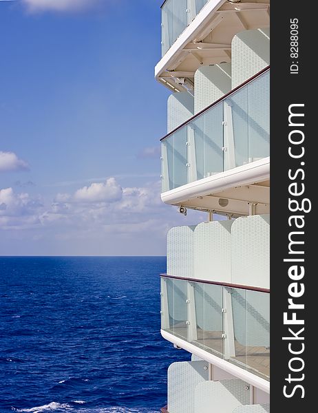 Balconies on a cruise ship Cruising on Blue Water. Balconies on a cruise ship Cruising on Blue Water