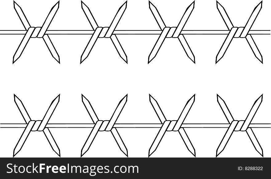 Vector illustrated barbed wire on white background. Vector illustrated barbed wire on white background