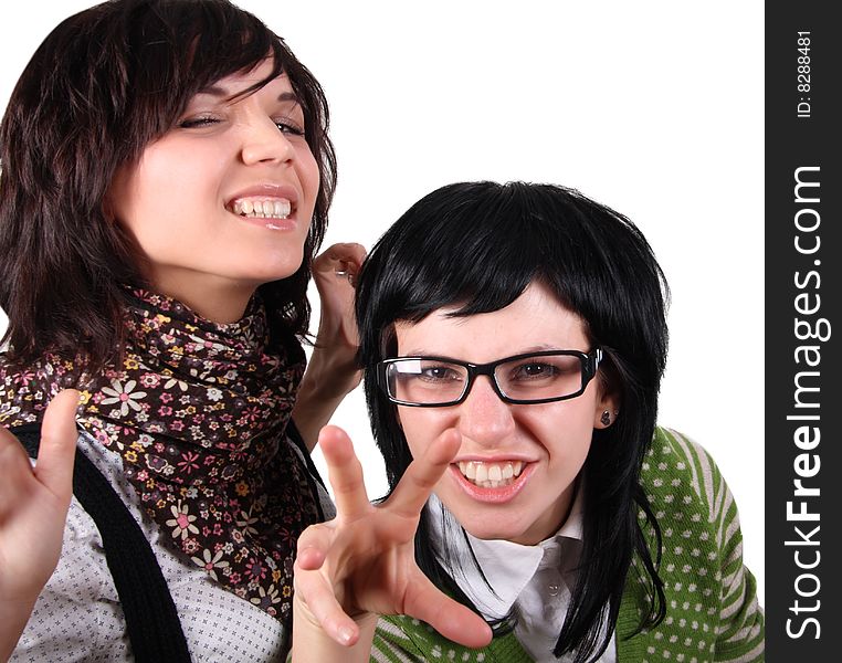 Two crazy girls isolated over isolated with clipping path