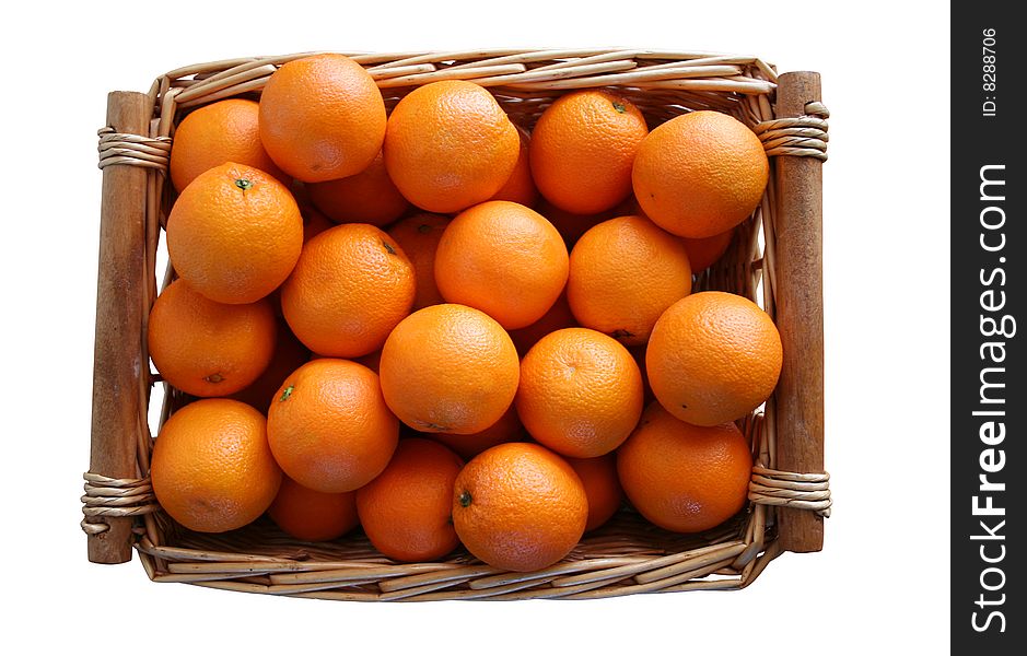 A basket of oranges, cutout with clipping path