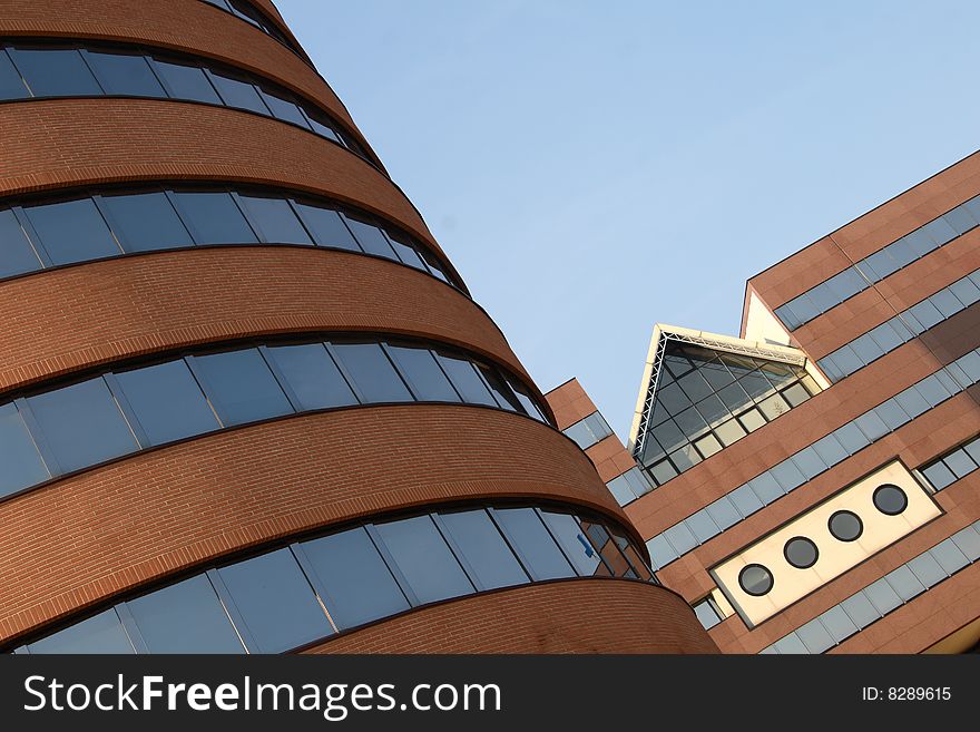 Details of the building - glass and brick