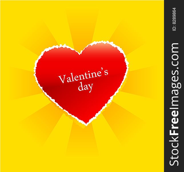 Vector ripped heart of paper. Valentine's day yellow cart.