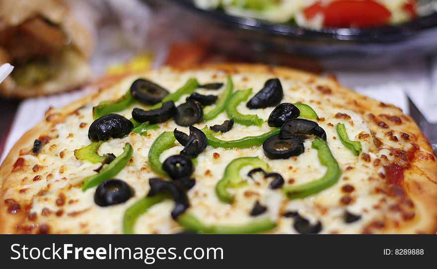 Close shot of a vegetable pizza