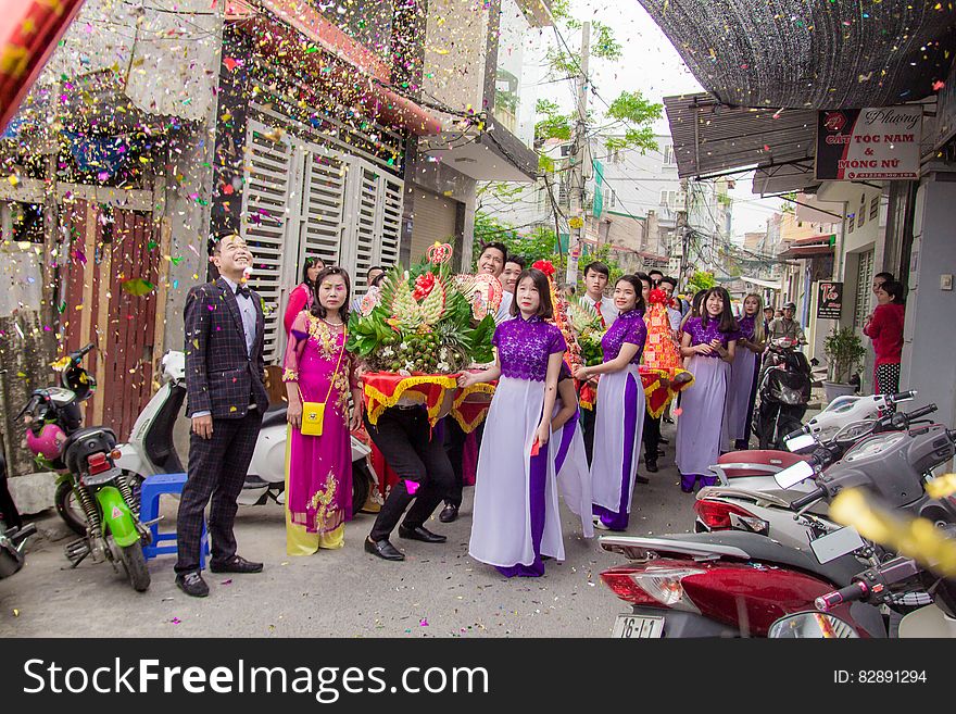 Procession On Streets With Confetti
