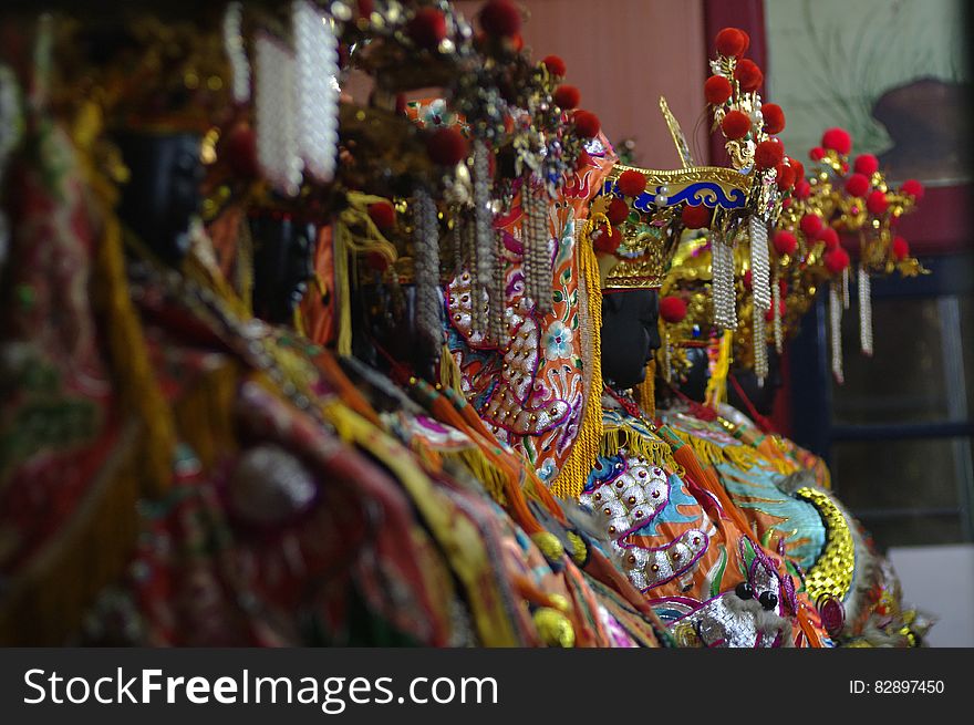 Colorful cloth decorations on inside alter. Colorful cloth decorations on inside alter.