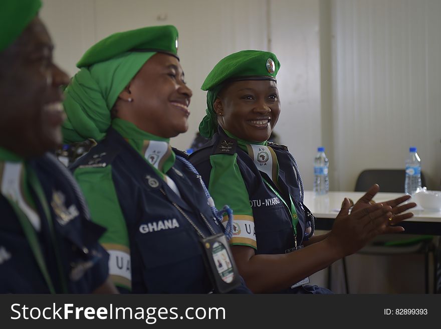 Ghanian police officers clap during a ceremony in Mogadishu, Somalia, to mark their rotation out of the African Union Mission to Somalia and back to their home country of Ghana on December 11, 2016. AMISOM Photo / Tobin Jones. Ghanian police officers clap during a ceremony in Mogadishu, Somalia, to mark their rotation out of the African Union Mission to Somalia and back to their home country of Ghana on December 11, 2016. AMISOM Photo / Tobin Jones