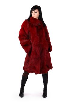 Brunette Is In A Red Fur Coat Royalty Free Stock Images Brunette Is In A Red Fur Coat Royalty Free Stock Images