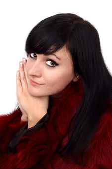 Brunette Is In A Red Fur Coat Royalty Free Stock Photo Brunette Is In A Red Fur Coat Royalty Free Stock Photo