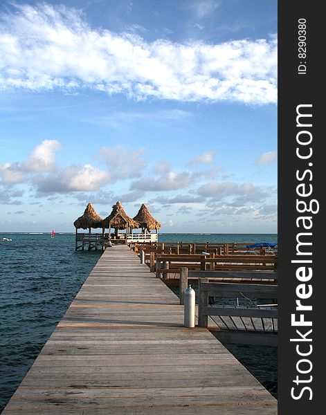 Walking down the dock in a tropical island