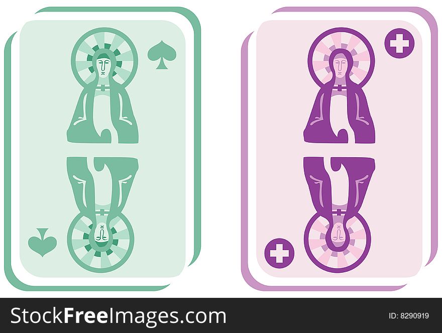 A satire in the form of stylized religious playing cards.