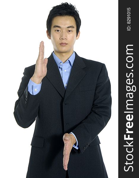 Asian young businessman posing on white. Asian young businessman posing on white