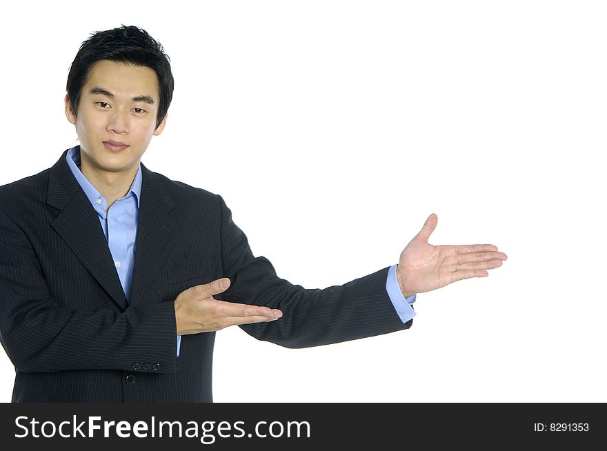 Businessman showing finger on an isolated background. Businessman showing finger on an isolated background