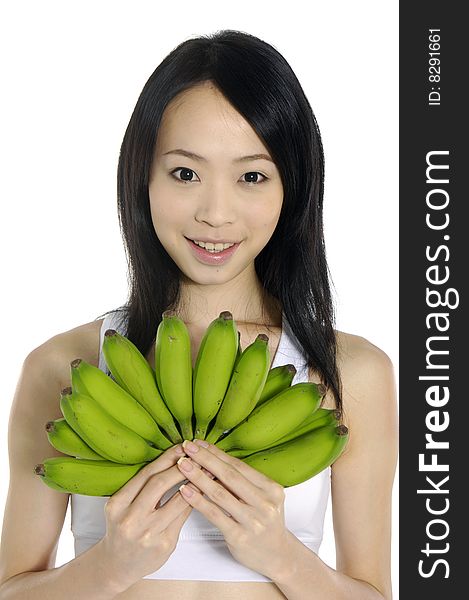 Pretty smiling girl with bananas. Pretty smiling girl with bananas