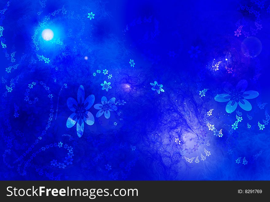 Dark blue background with flowerets, illusion of depth