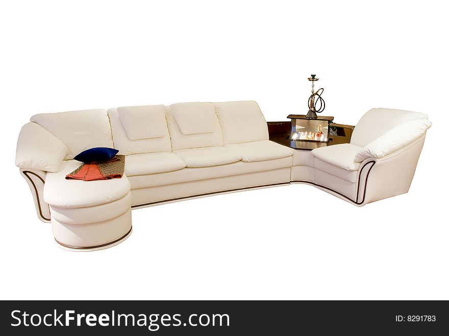 Leather Beige Angular Modern Sofa