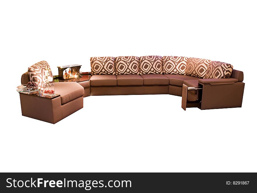 Leather Beige Angular Modern Sofa