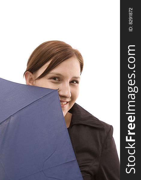 Woman with umbrella on a white background