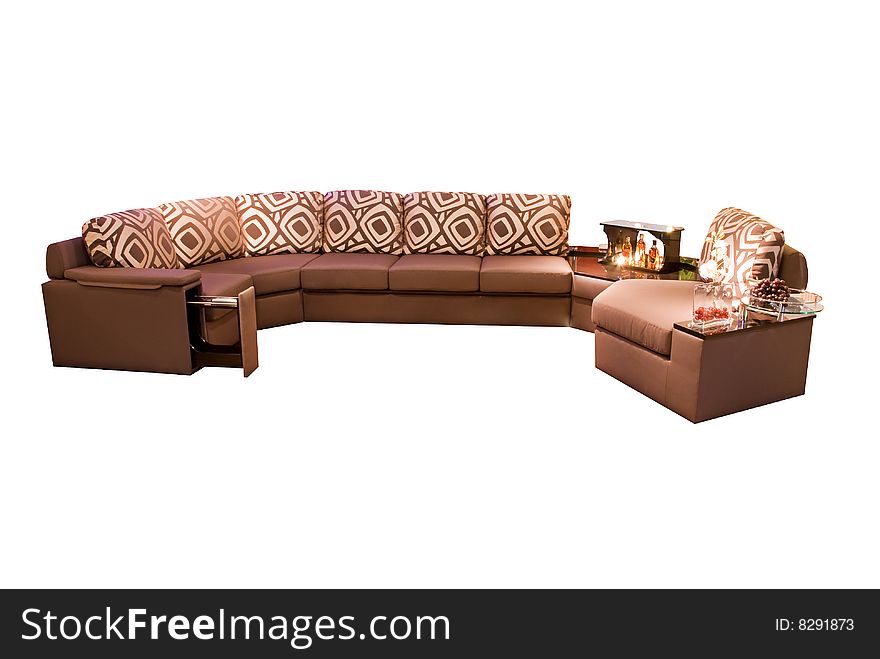 Leather Beige Angular Modern Sofa