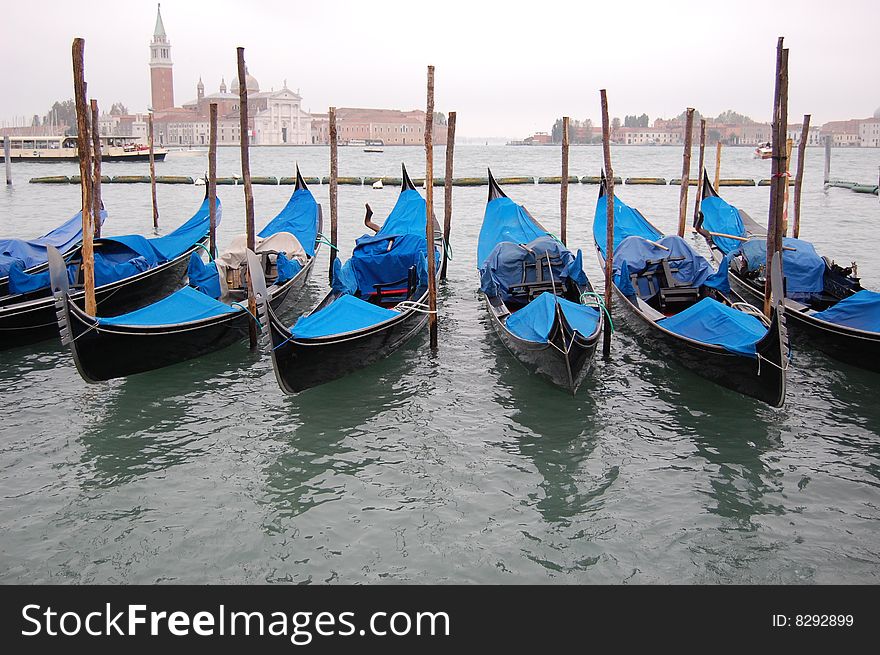 Blue Gondolas in Venice, Italy