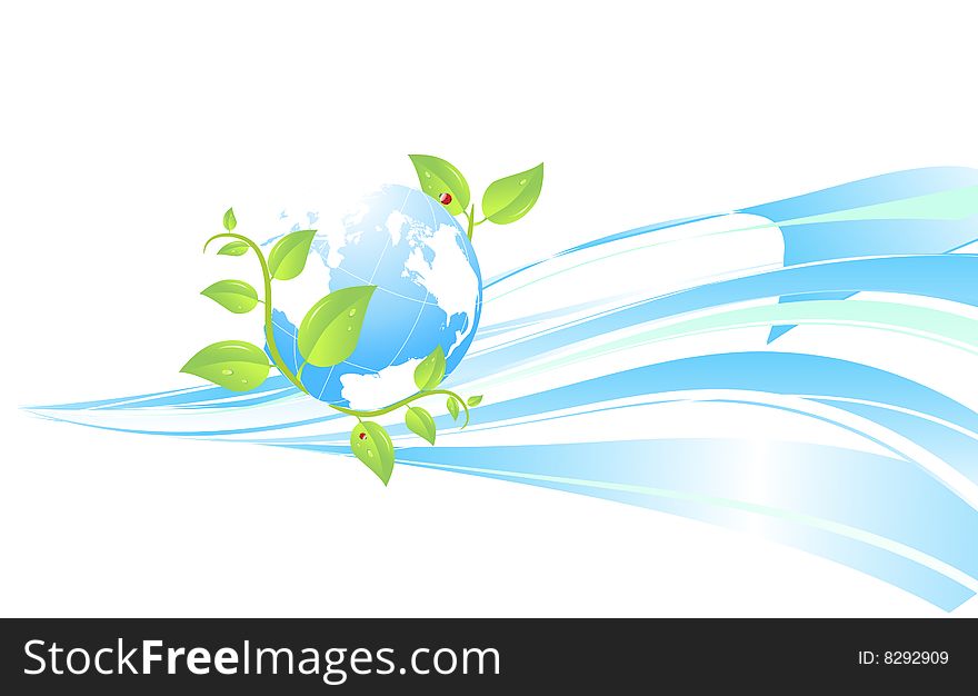 Ecological background with globe and leafs. Ecological background with globe and leafs