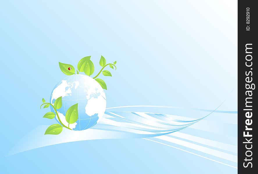 Ecological background with globe and leafs. Ecological background with globe and leafs