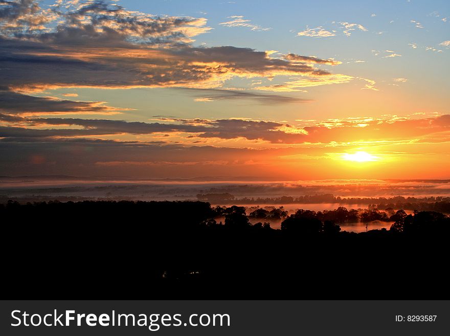 Sunrise over grape vines Hunter Valley Australia. Sunrise over grape vines Hunter Valley Australia