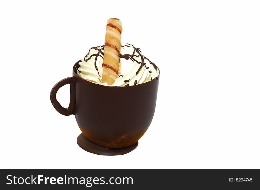 Amazing desert is chocolate coffee cup isolated on the white.