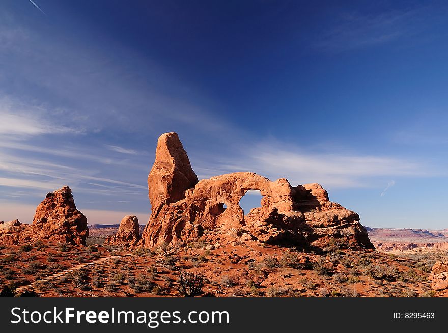 Turret Arch at Arches National Park on a clear day morning