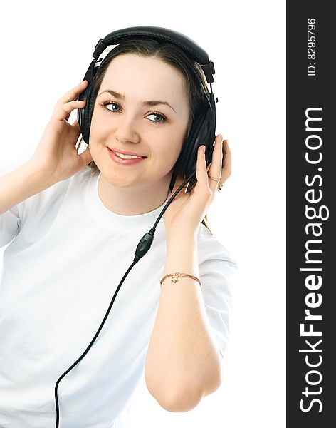 Young woman wearing earphones