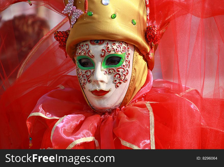 A shot of a very suggestive red makeup mask in venecian carneval 2009. A shot of a very suggestive red makeup mask in venecian carneval 2009