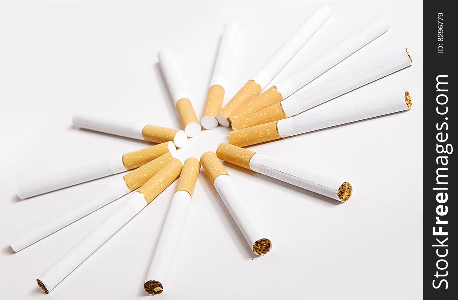 Group of cigarettes on white background