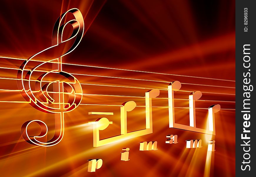 Shining 3d rendered golden music notes