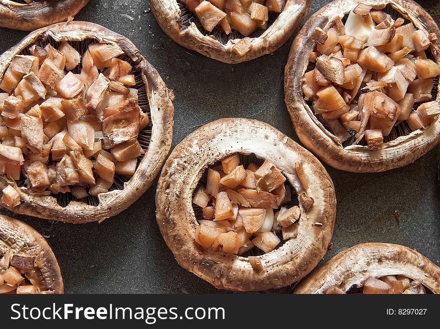 Stuffed Mushrooms in a pan