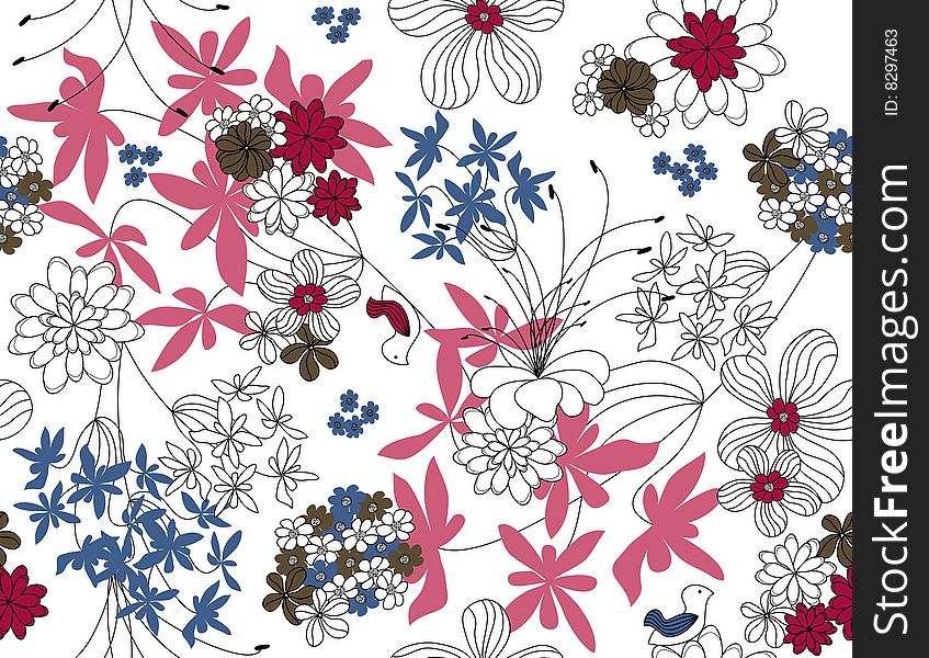 Seamless pattern with colored flowers