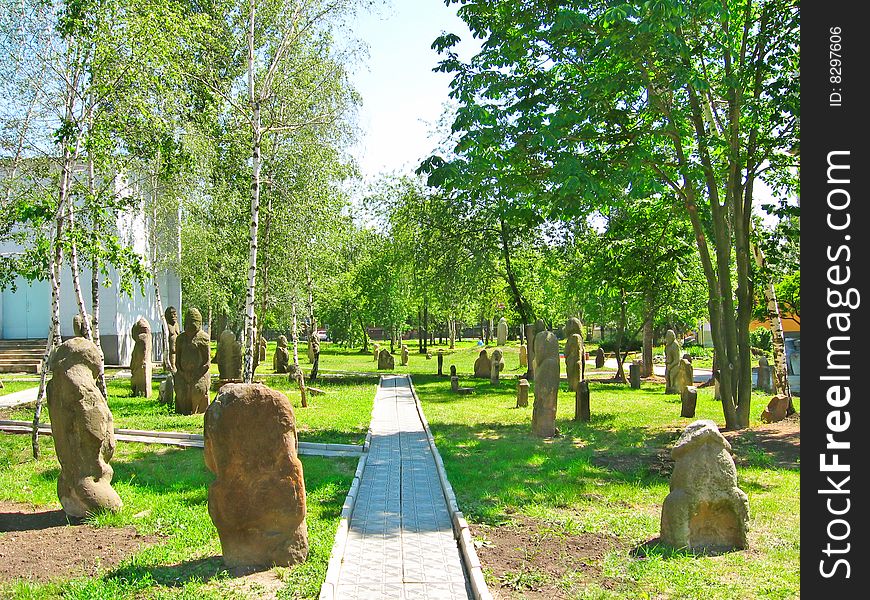 Stone idols of the ancient Slavs and Scythians (IX-XIII centuries). Stone sculpture park, Polovtsian steppe, Ukraine. Stone idols of the ancient Slavs and Scythians (IX-XIII centuries). Stone sculpture park, Polovtsian steppe, Ukraine.