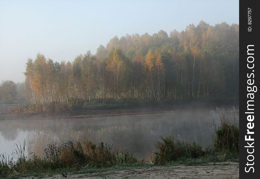 Misty, wild nature morning in a village of Ukraine