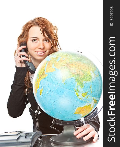 Business Woman With Globe