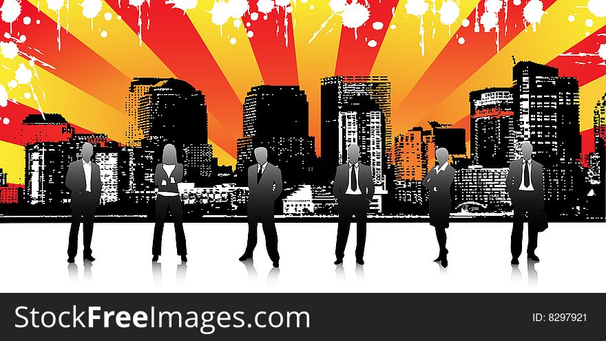 Vector illustration of business people in city