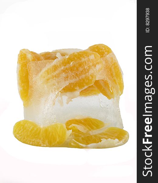 Frozen orange fruits in ice