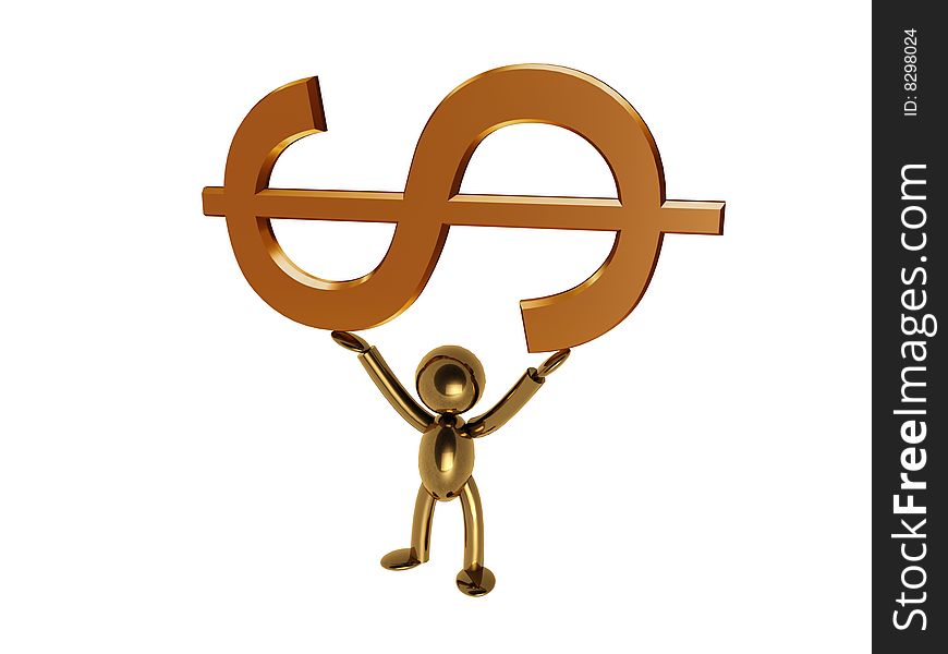 3d golden man-toy rising dollar symbol