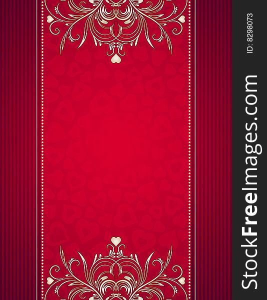 Red background with hearts, vector illustration