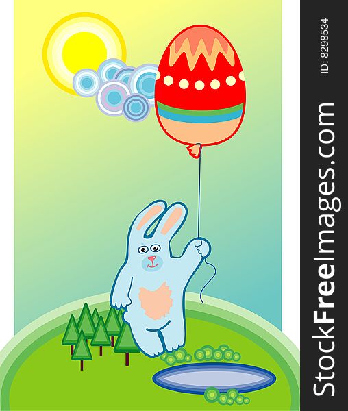 Easter bunny with an egg balloon