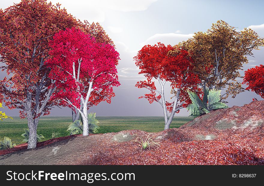 Beautiful autumn landscape with trees