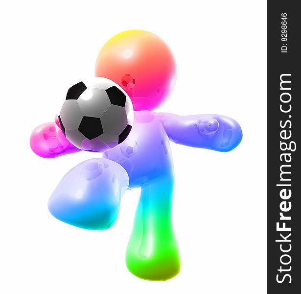 Colorful soccer friend playing with soccer ball 3d illustration. Colorful soccer friend playing with soccer ball 3d illustration