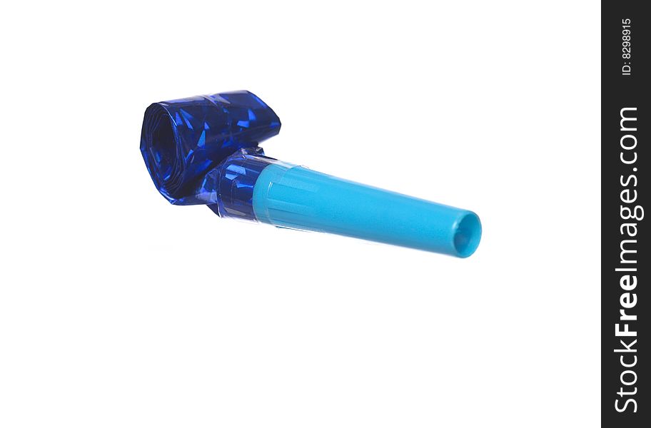 Blue Partywhistle towards white background